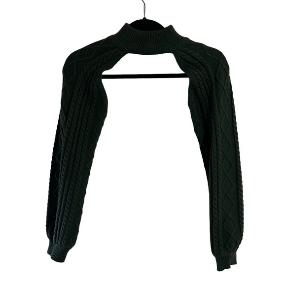 Windsor Tops - Windsor Olive Green Cropped Layering Sweater XS Sleeve Only Mock Neck Cable Knit